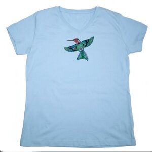 Blue T-Shirt with Hummingbird Design